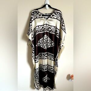 VTG Winlar Silky Art-To-Wear Brown/Cream Pancho Lagenlook Patterned Kaftan OS